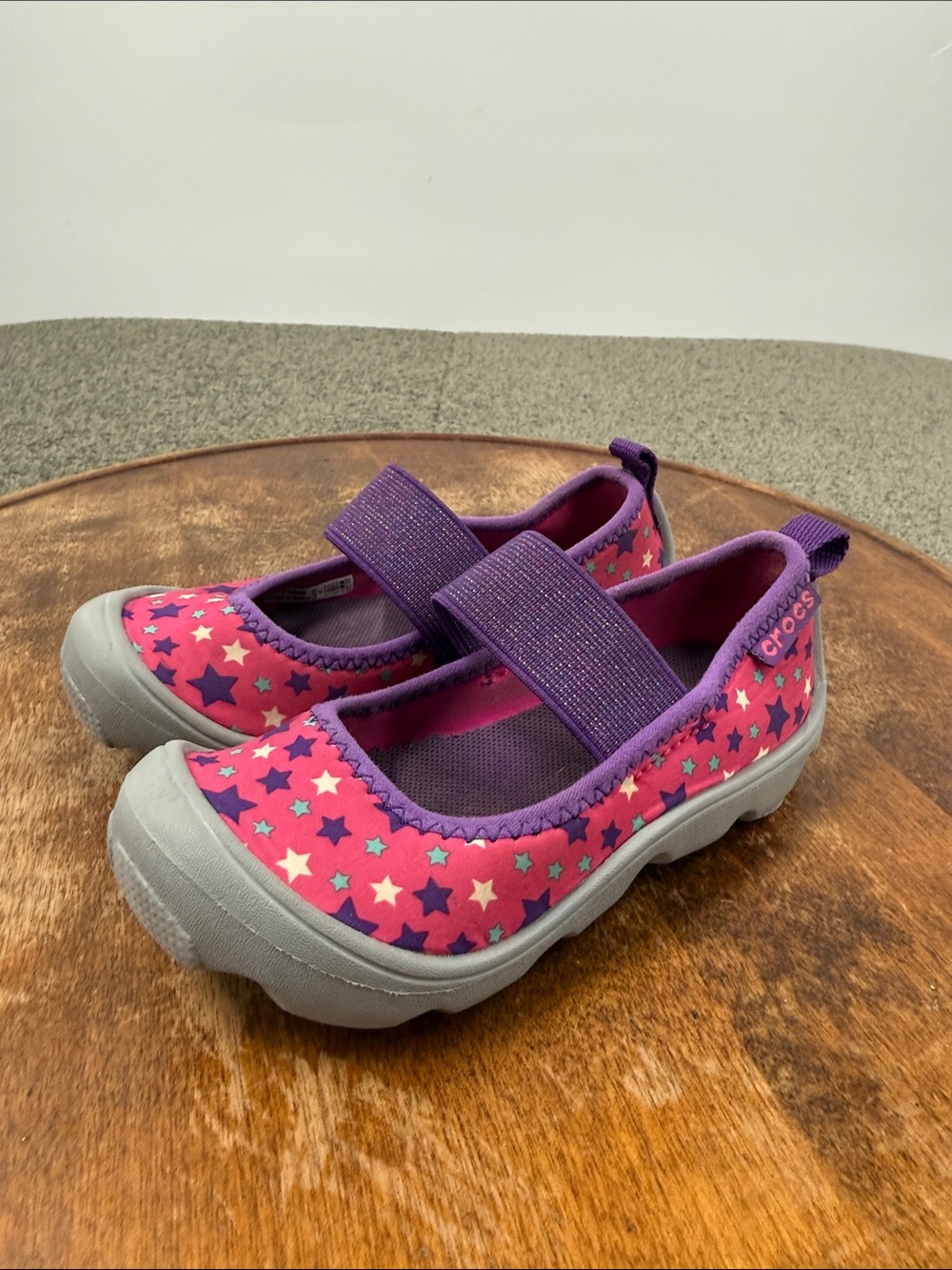 CROCS Kids Pink Purple Star Mary Jane Sneakers